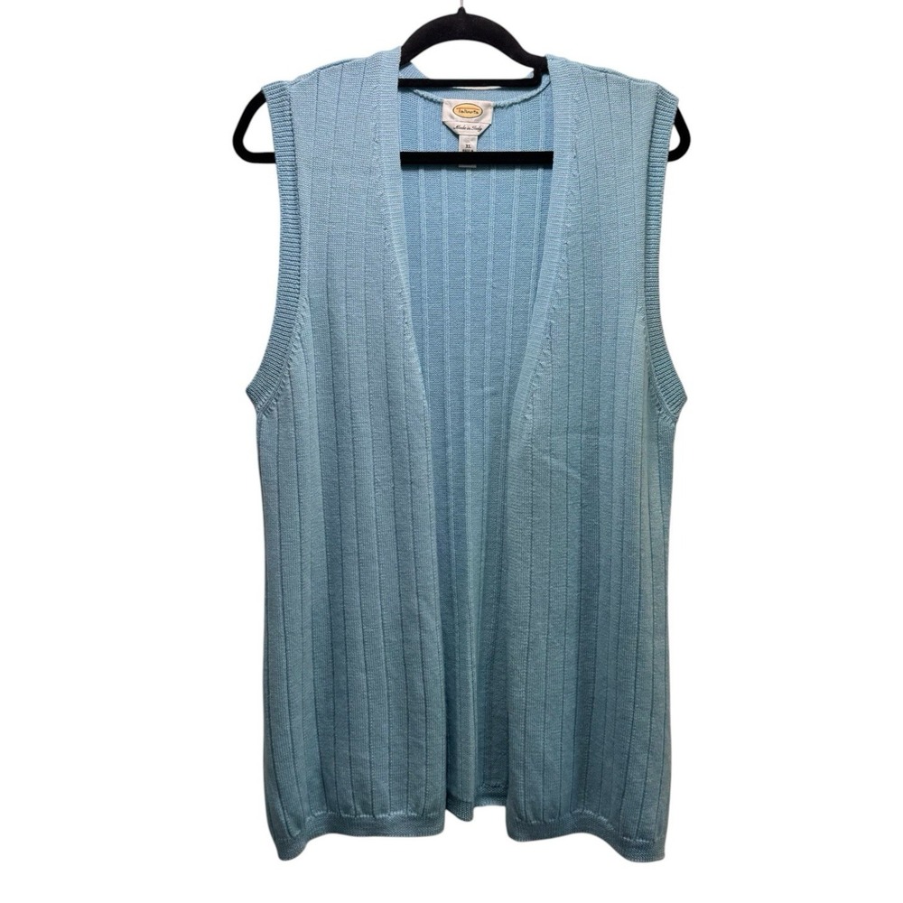 Talbots Made In Italy Merino Wool Blue Sleeveless Cardigan Open Sweater XL Blue